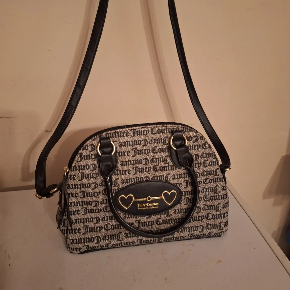 Juicy Couture Black and Gray Satchel Y2K Pop Culture Bubble Gum Repeated Logo